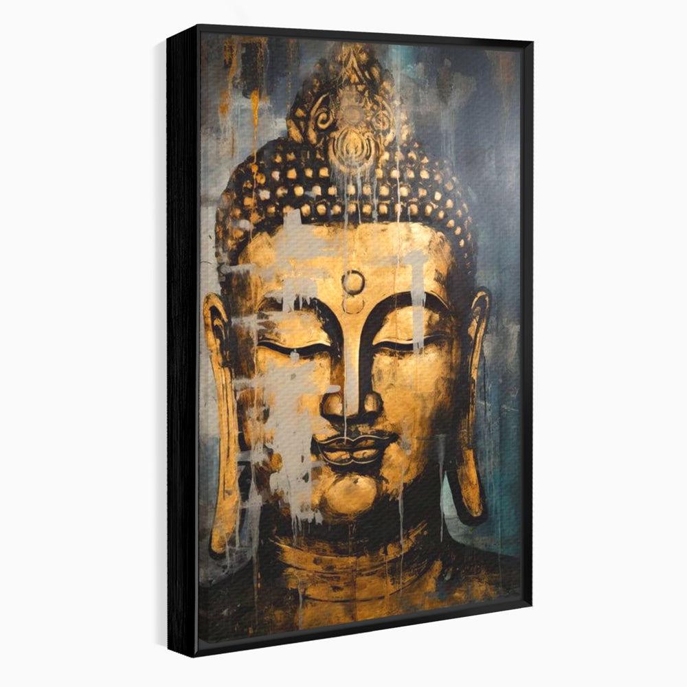 Tablou canvas cu tablou canvas cu chipul lui buddha, in rama de aluminiu negru